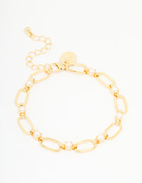 Gold Plated Brass Pearl Oval Link Chain Bracelet - link has visual effect only
