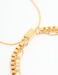 Gold Plated Brass Layered Chain Toggle Bracelet - link has visual effect only