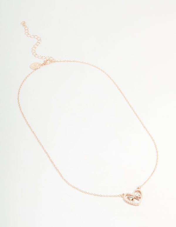 Rose Gold Pearl Heart & Bow Necklace