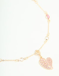 Gold Pink Diamante Heart Rondell Necklace - link has visual effect only