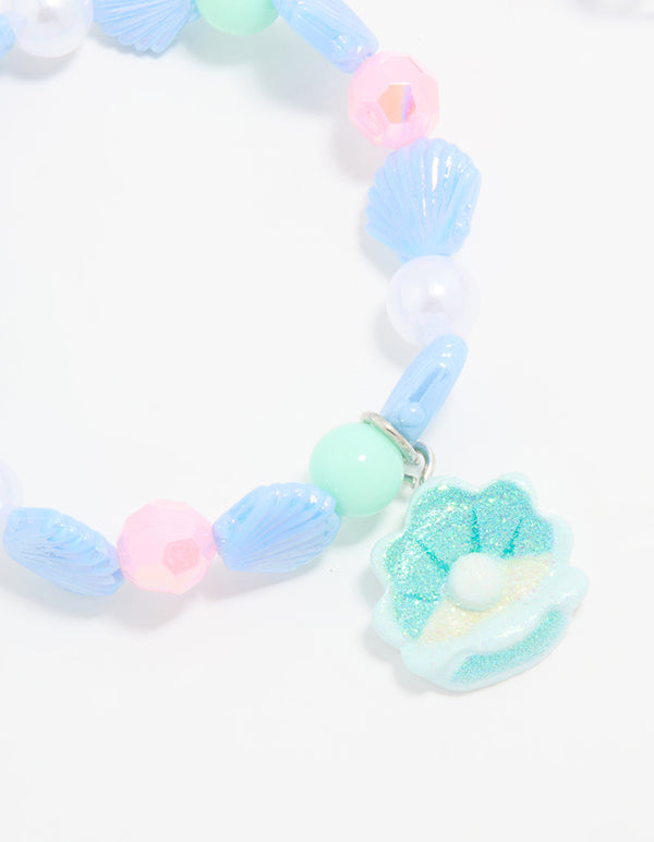 Kids Beaded Mermaid & Shell Stretch Bracelets 2-Pack