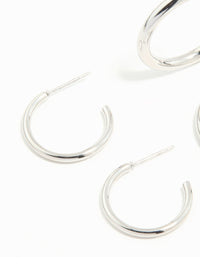 Waterproof Stainless Steel Twisted & Smooth Hoop Earrings 3-Pack - link has visual effect only