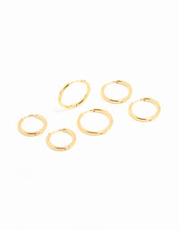 Waterproof Gold Plated Stainless Steel Thin Hoop Earrings 3-Pack - link has visual effect only