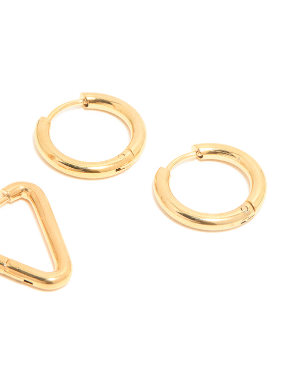 Waterproof Gold Plated Stainless Steel Hoop Earrings 3-Pack