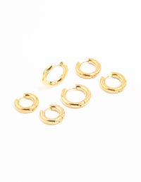 Waterproof Gold Plated Stainless Steel Thick Earrings 3-Pack - link has visual effect only