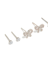 Waterproof Stainless Steel Cubic Zirconia & Peal Stud Earrings 4-Pack - link has visual effect only
