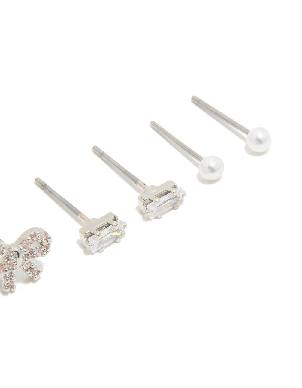 Waterproof Stainless Steel Cubic Zirconia & Peal Stud Earrings 4-Pack