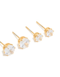 Waterproof Gold Plated Stainless Steel Cubic Zirconia & Pearl Classic Stud Earrings 4-Pack - link has visual effect only