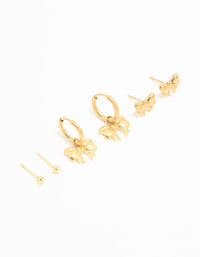 Waterproof Gold Plated Stainless Steel Bow Stacker Earrings 3-Pack - link has visual effect only