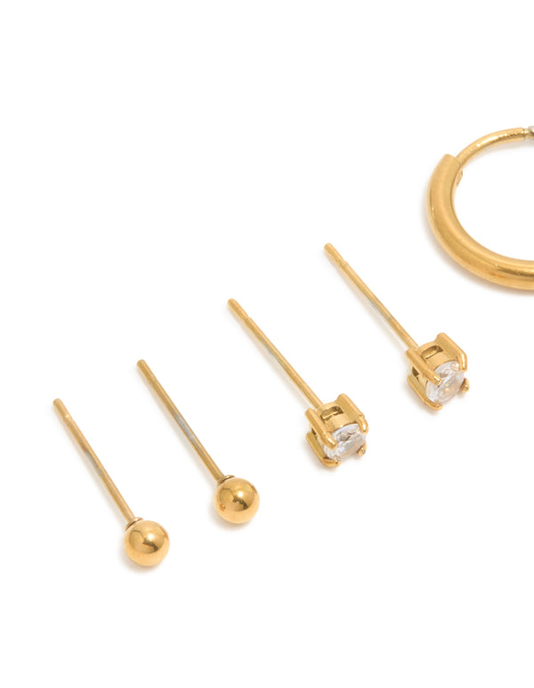 Waterproof Gold Plated Stainless Steel Cubic Zirconia Cross Stacker Earrings 4-Pack