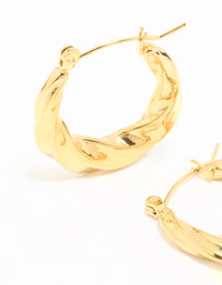 Waterproof Gold Plated Stainless Steel Twisted Medium Hoop Earrings - link has visual effect only