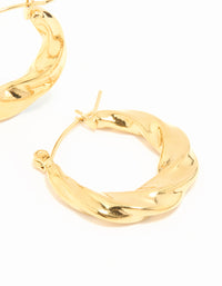 Waterproof Gold Plated Stainless Steel Twisted Medium Hoop Earrings - link has visual effect only