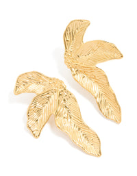 Waterproof Gold Plated Stainless Steel Etched Leaf Earrings - link has visual effect only
