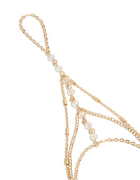 Gold Clear Bead & Diamante Layered Hand Chain - link has visual effect only