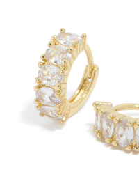 Gold Plated Cubic Zirconia Oval Huggie Earrings - link has visual effect only