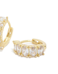 Gold Plated Cubic Zirconia Oval Huggie Earrings - link has visual effect only