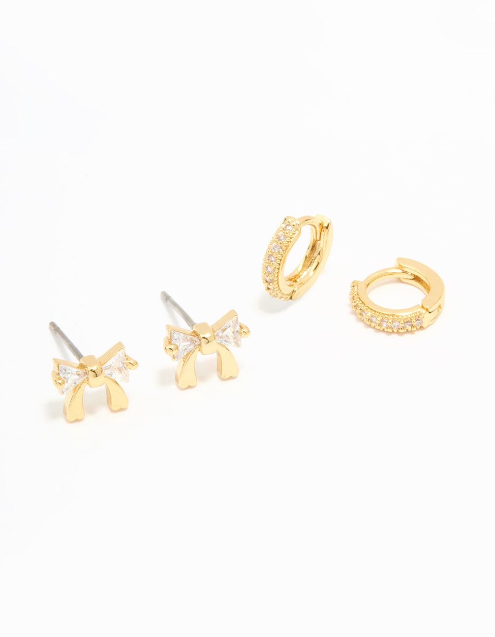 Gold Plated Cubic Zirconia Bow Studs & Hoop Earrings Pack