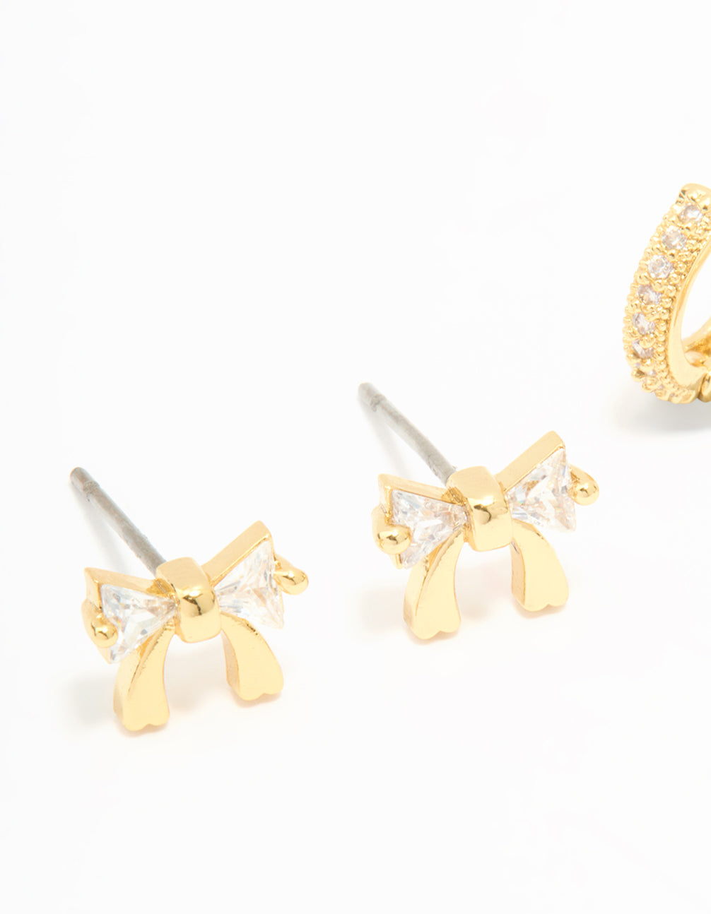 Gold Plated Cubic Zirconia Bow Studs & Hoop Earrings Pack