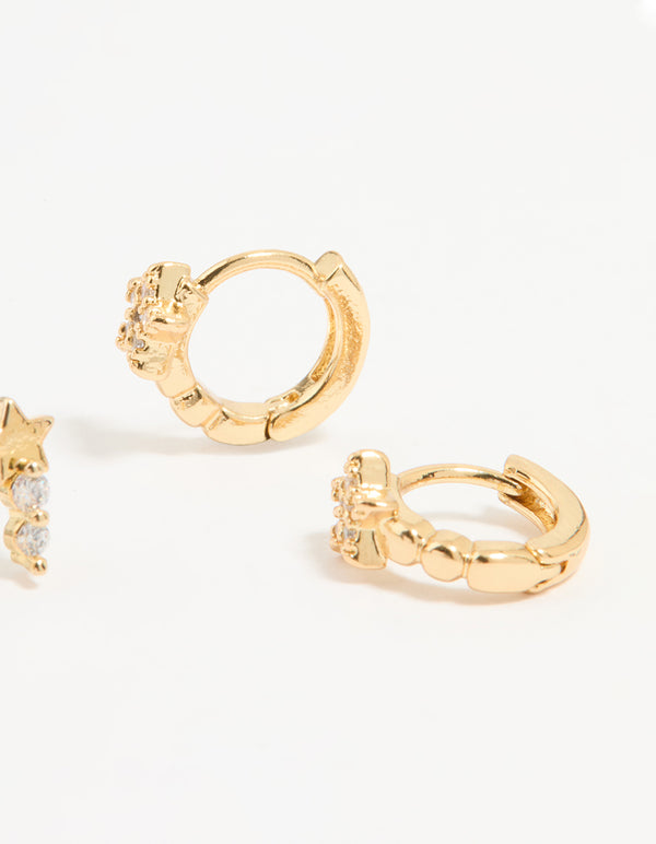 Gold Plated Cubic Zirconia Star Stud & Huggie Earrings 2-Pack