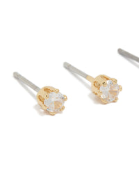 Gold Plated Cubic Zirconia & Pearl Stud Earrings 2-Pack - link has visual effect only