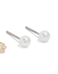 Gold Plated Cubic Zirconia & Pearl Stud Earrings 2-Pack - link has visual effect only