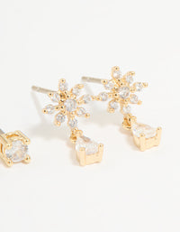 Gold Plated Cubic Zirconia Classic & Flower Teardrop Earrings 2-Pack - link has visual effect only