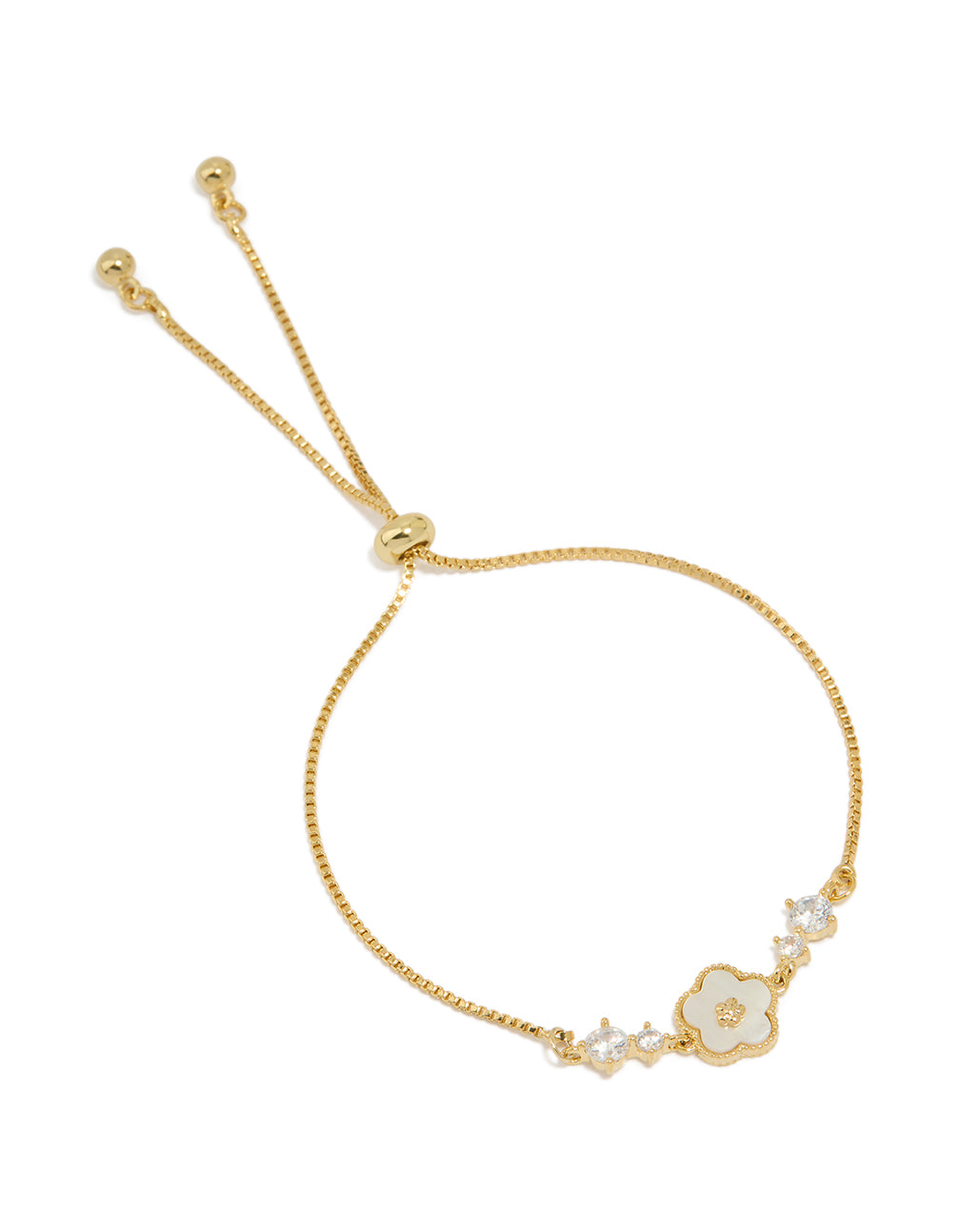 Gold Plated Cubic Zirconia Flower Inlay Toggle Bracelet