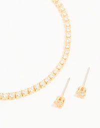 Gold Plated Cubic Zirconia Small Tennis Bracelet & Earrings Set - link has visual effect only