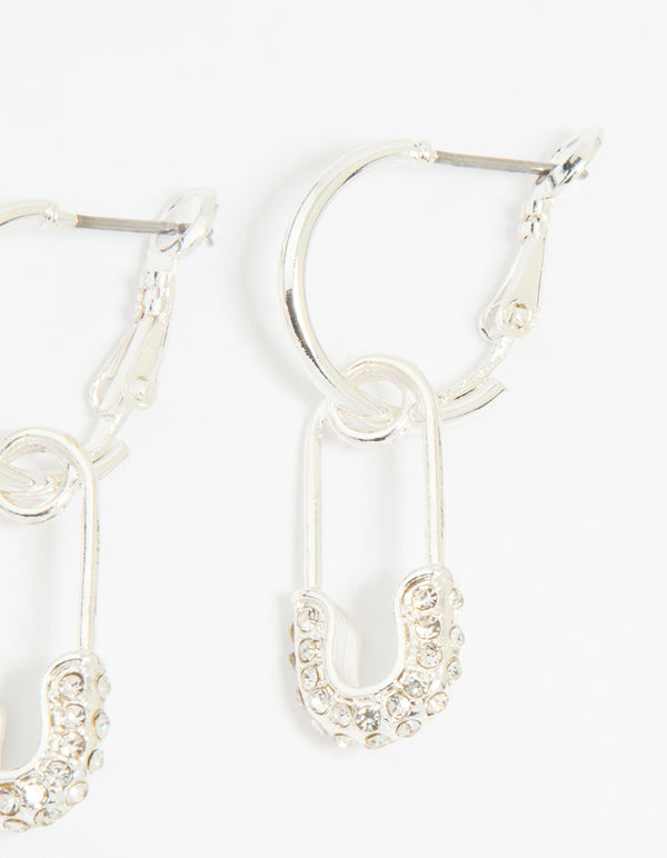 Silver Diamante Paperclip Huggie Earrings