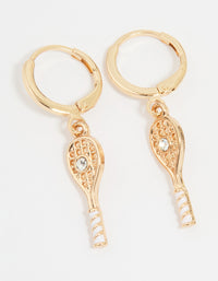 Gold Diamante Tennis Racket Huggie Earrings - link has visual effect only