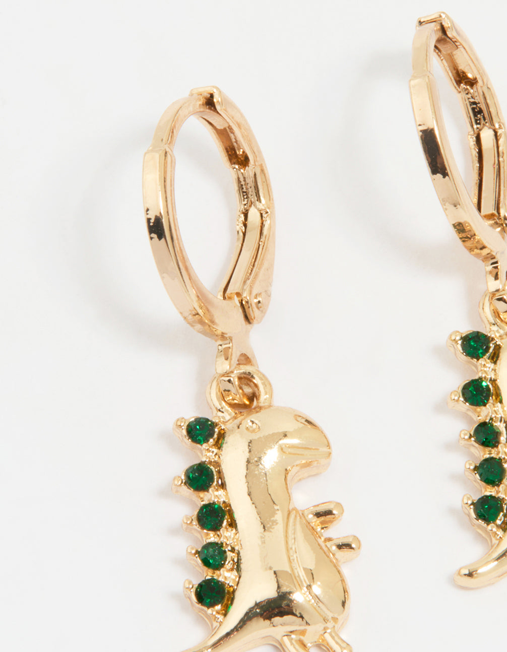 Gold Diamante Dinosaur Huggie Earrings