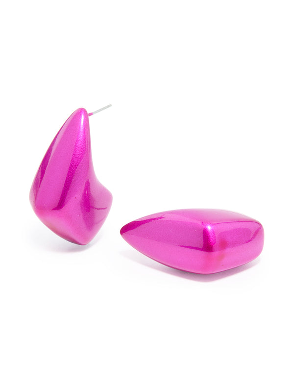 Fuschia Acrylic Bubble Geometric Hoop Earrings