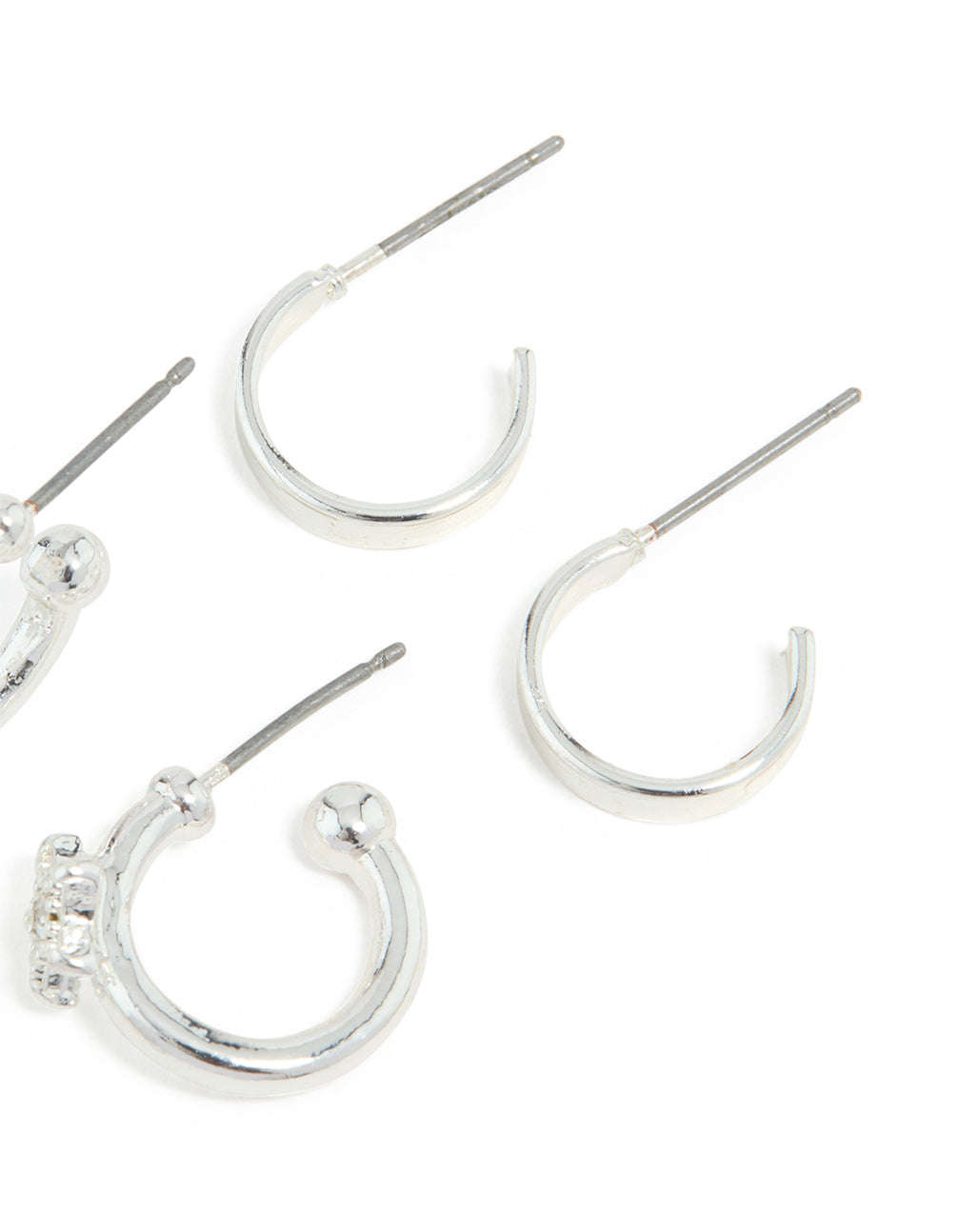 Silver Diamante Star & Smooth Hoop Earrings 3-Pack