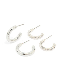 Silver Twisted & Smooth Hoop Earrings 2-Pack - link has visual effect only