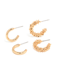 Gold Smooth & Molten Textured Hoop Earrings 2-Pack - link has visual effect only