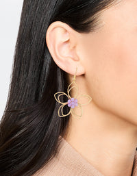Rose Gold Purple Beaded 3D Flower Drop Earrings - link has visual effect only