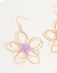 Rose Gold Purple Beaded 3D Flower Drop Earrings - link has visual effect only