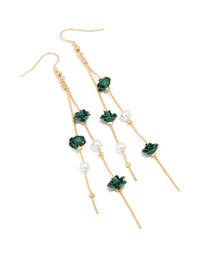 Gold Pearl & Black Rose Chain Drop Earrings - link has visual effect only