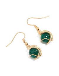 Gold Black Beaded Wire Wrapped Drop Earrings - link has visual effect only