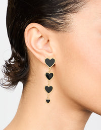 Gold Black Heart Tiered Drop Earrings - link has visual effect only