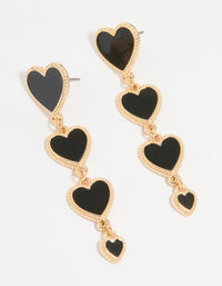 Gold Black Heart Tiered Drop Earrings - link has visual effect only