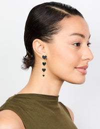 Gold Black Heart Tiered Drop Earrings - link has visual effect only