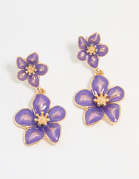 Gold Purple Tiered Flower Drop Earrings - link has visual effect only