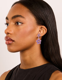Gold Purple Tiered Flower Drop Earrings - link has visual effect only