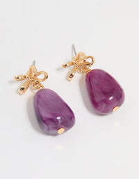 Gold Purple Stone & Bow Drop Earrings - link has visual effect only