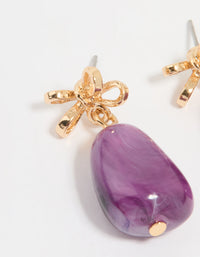 Gold Purple Stone & Bow Drop Earrings - link has visual effect only