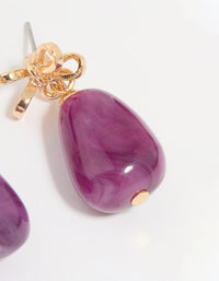 Gold Purple Stone & Bow Drop Earrings - link has visual effect only