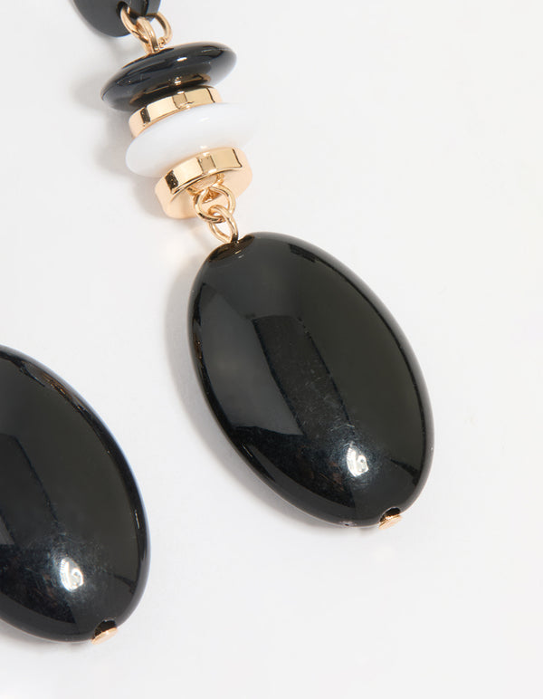 Gold Black Beaded Drop Earrings