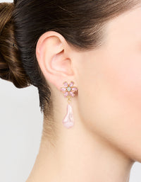 Gold Diamante & Pink Pearl Flower Drop Earrings - link has visual effect only