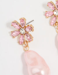 Gold Diamante & Pink Pearl Flower Drop Earrings - link has visual effect only